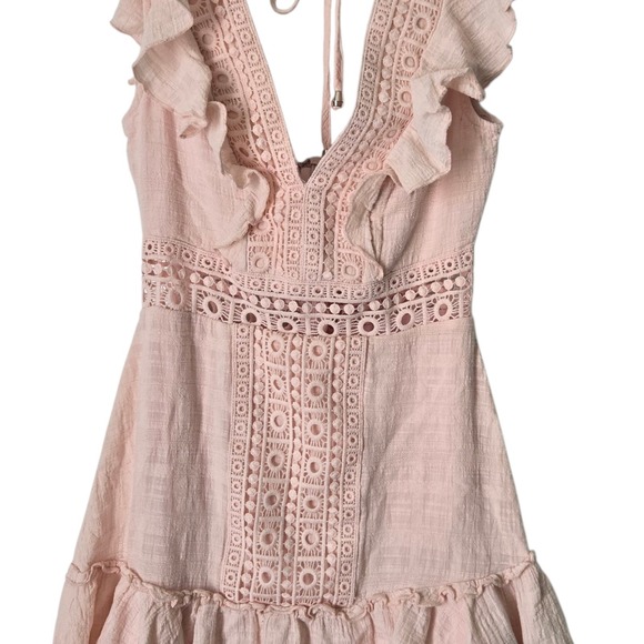 Jun & Ivy Dresses & Skirts - Jun & Ivy Light Pink Crochet Lace Ruffle Mini Dress XXS Boho Coquette Cottagecor
